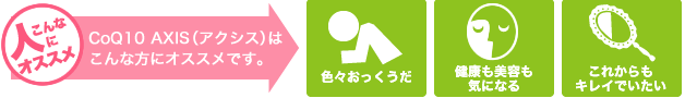 CoQ10 AXIS（アクシス）はこんな人にオススメです。色々おっくうだ、健康も美容も気になる、これからもキレイでいたい