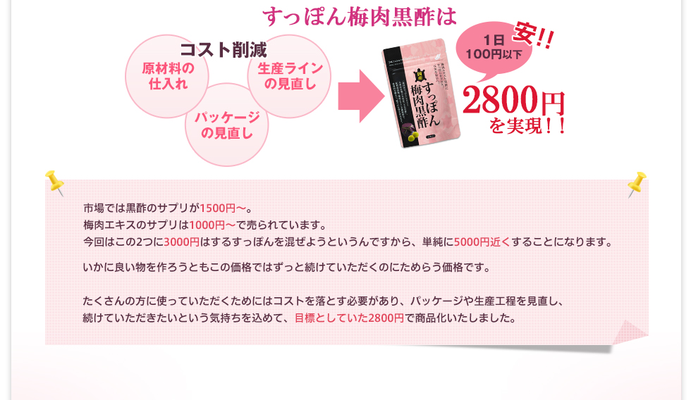 すっぽん梅肉黒酢は2,800円を実現！！